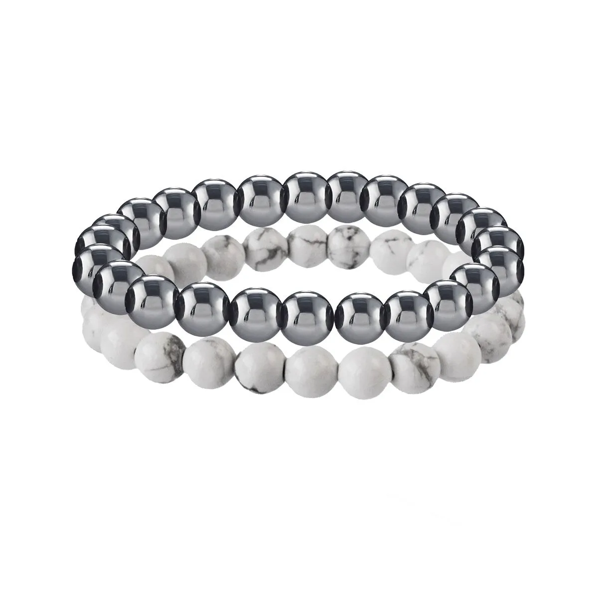 Set of Two 8MM Stretch Bracelets with Howlite and Hematite sold by Zulily