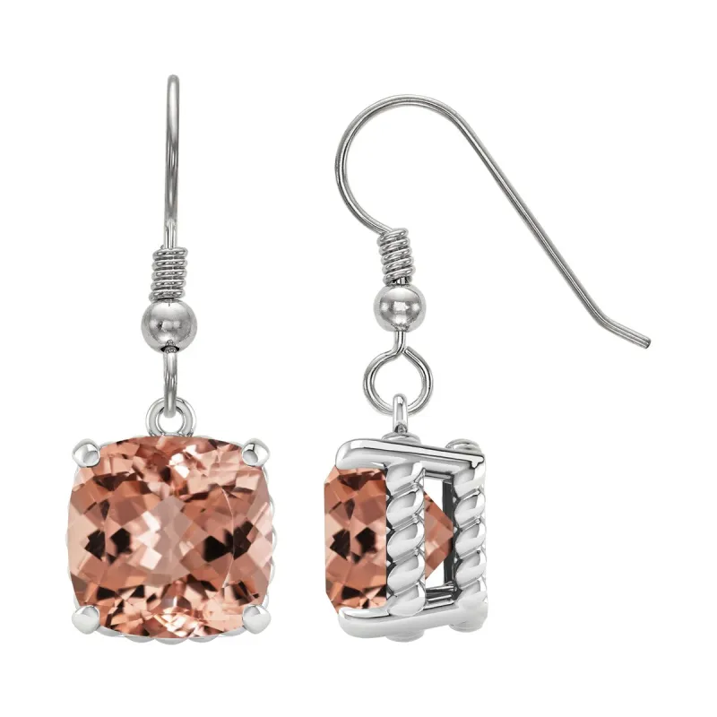 Sterling Silver 12.95ct Cushion Cut Morganite Dangle Earrings sold by Zulily
