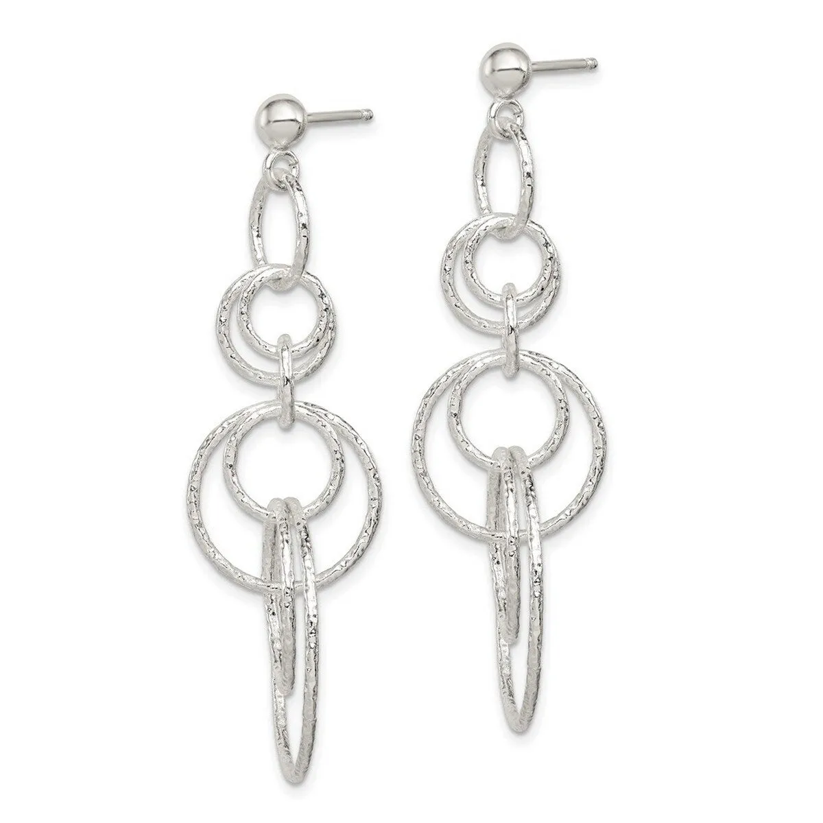 Curata 925 Sterling Silver 22x53mm Textured Circle Post Long Drop Dangle Earrings sold by Zulily product image thumbnail 3