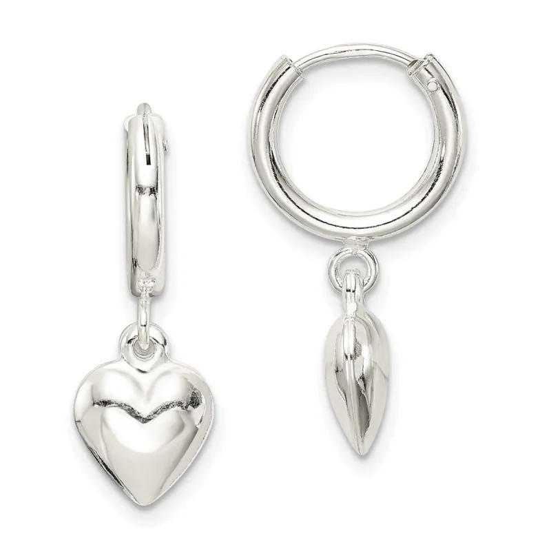 Curata 925 Sterling Silver Polished 25x25mm Puff Love Heart Dangle Hoop Earrings sold by Zulily