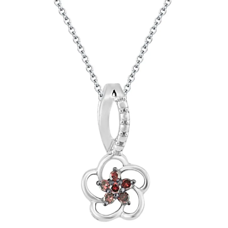 Natural Red Diamond Flower Pendant 18" Chain in Sterling Silver sold by Zulily