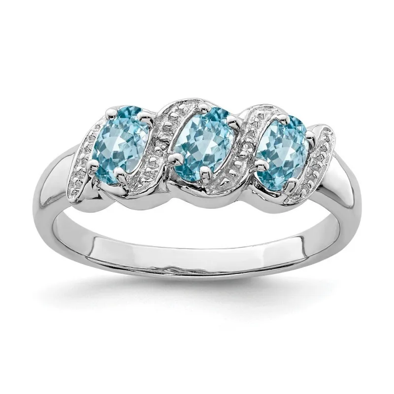 Curata 925 Sterling Silver Oval Swiss Blue Topaz and Diamond Slanted Band Ring sold by Zulily