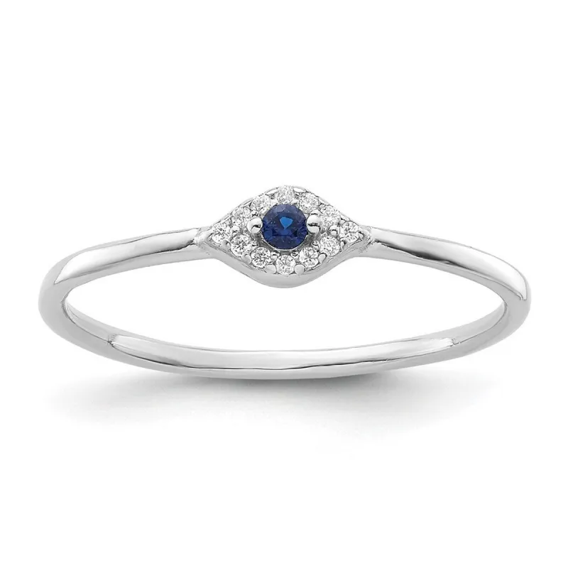 Curata 925 Sterling Silver Rhodium Small Blue and Clear Cubic Zirconia Evil Eye Ring sold by Zulily