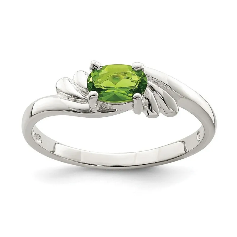 Curata 925 Sterling Silver Polished Solid Back Lime Green Oval Cubic Zirconia Ring made by Zulily