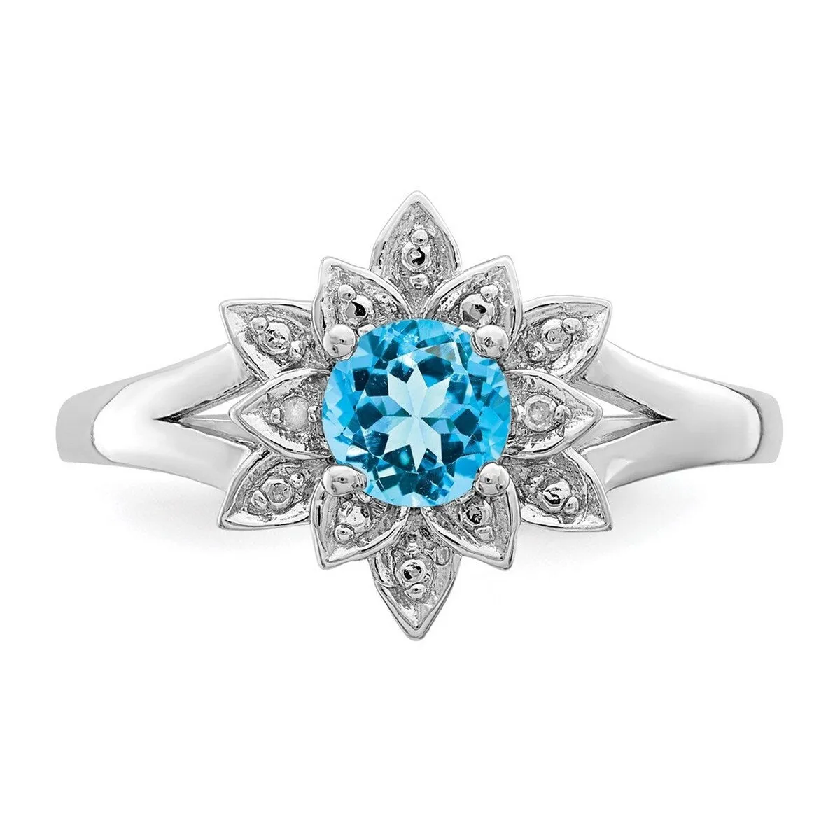 Curata 925 Sterling Silver Blue Topaz and Diamond Flower Ring sold by Zulily product image thumbnail 3