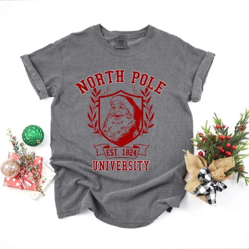 Santa North Pole University Garment Dyed Tee sold by Zulily