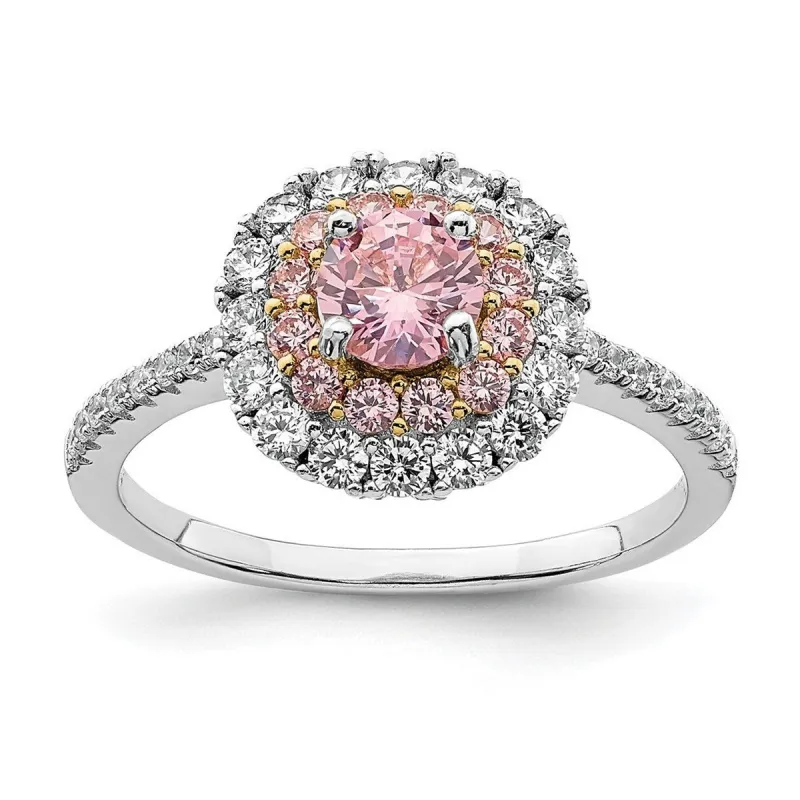 Curata 925 Sterling Silver Gold tone Pink and White Cubic Zirconia Engagement Ring sold by Zulily