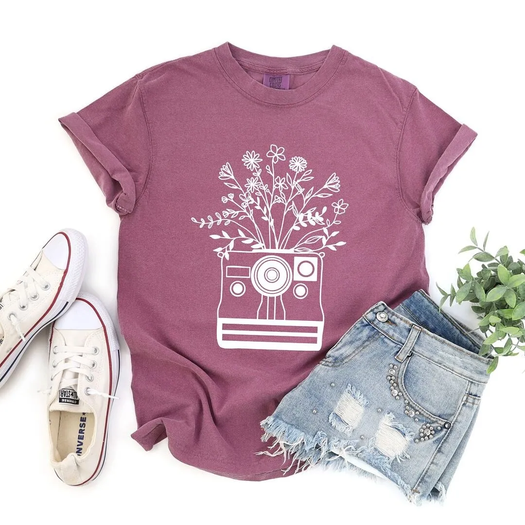 Camera And Wildflowers Garment Dyed Tee sold by Zulily
