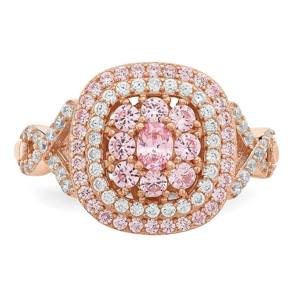 Curata 925 Sterling Silver Rose Gold Plated Pink and White Cubic Zirconia Cushion Ring sold by Zulily product image thumbnail 5