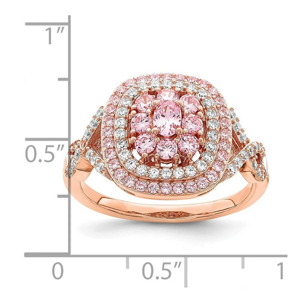 Curata 925 Sterling Silver Rose Gold Plated Pink and White Cubic Zirconia Cushion Ring sold by Zulily product image thumbnail 2