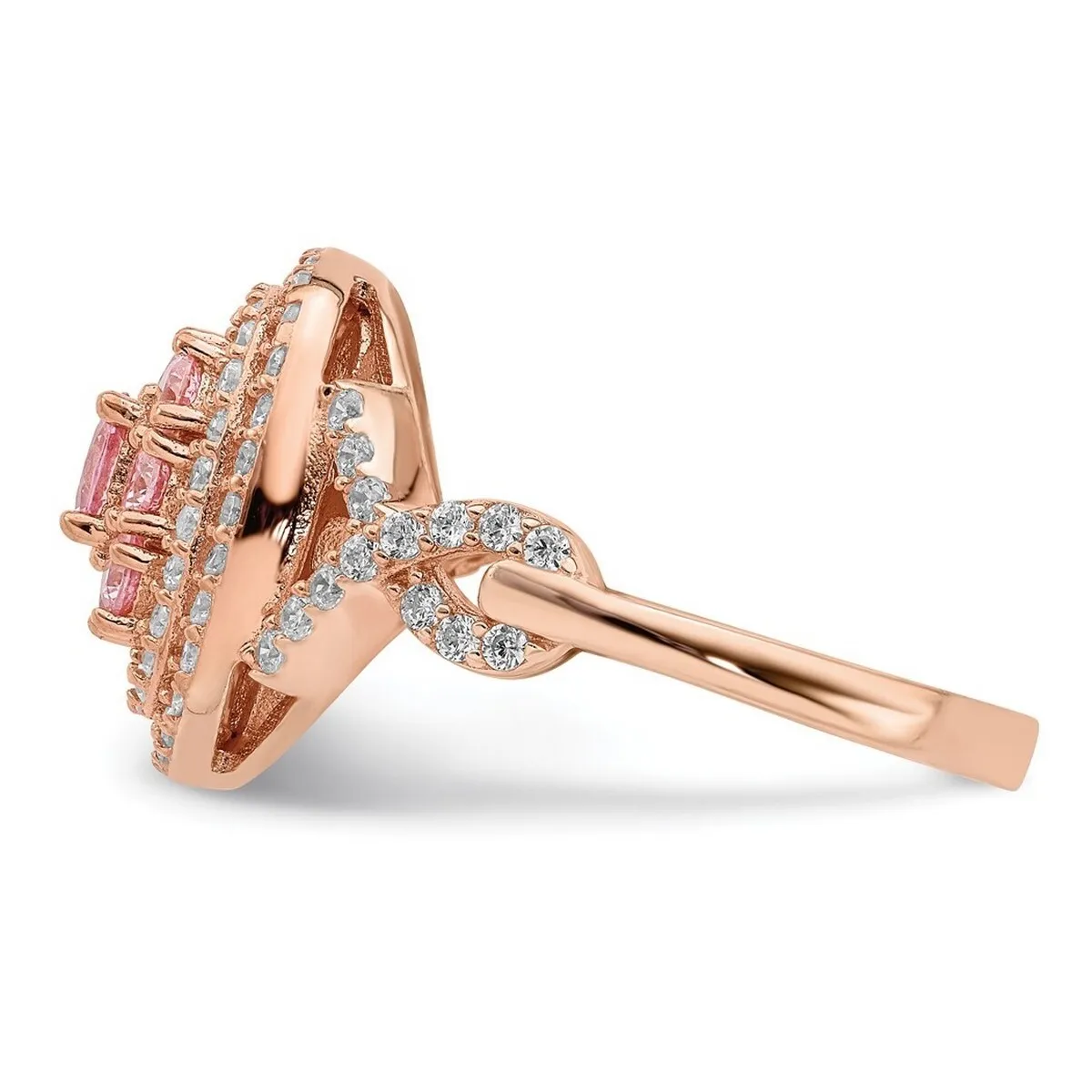 Curata 925 Sterling Silver Rose Gold Plated Pink and White Cubic Zirconia Cushion Ring sold by Zulily product image thumbnail 4