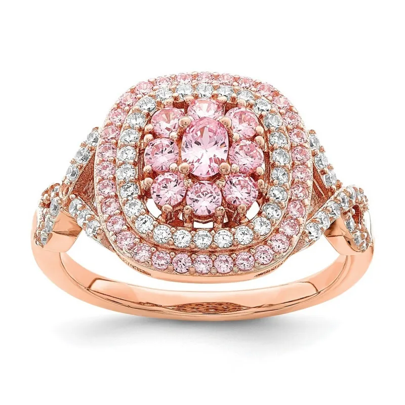 Curata 925 Sterling Silver Rose Gold Plated Pink and White Cubic Zirconia Cushion Ring sold by Zulily