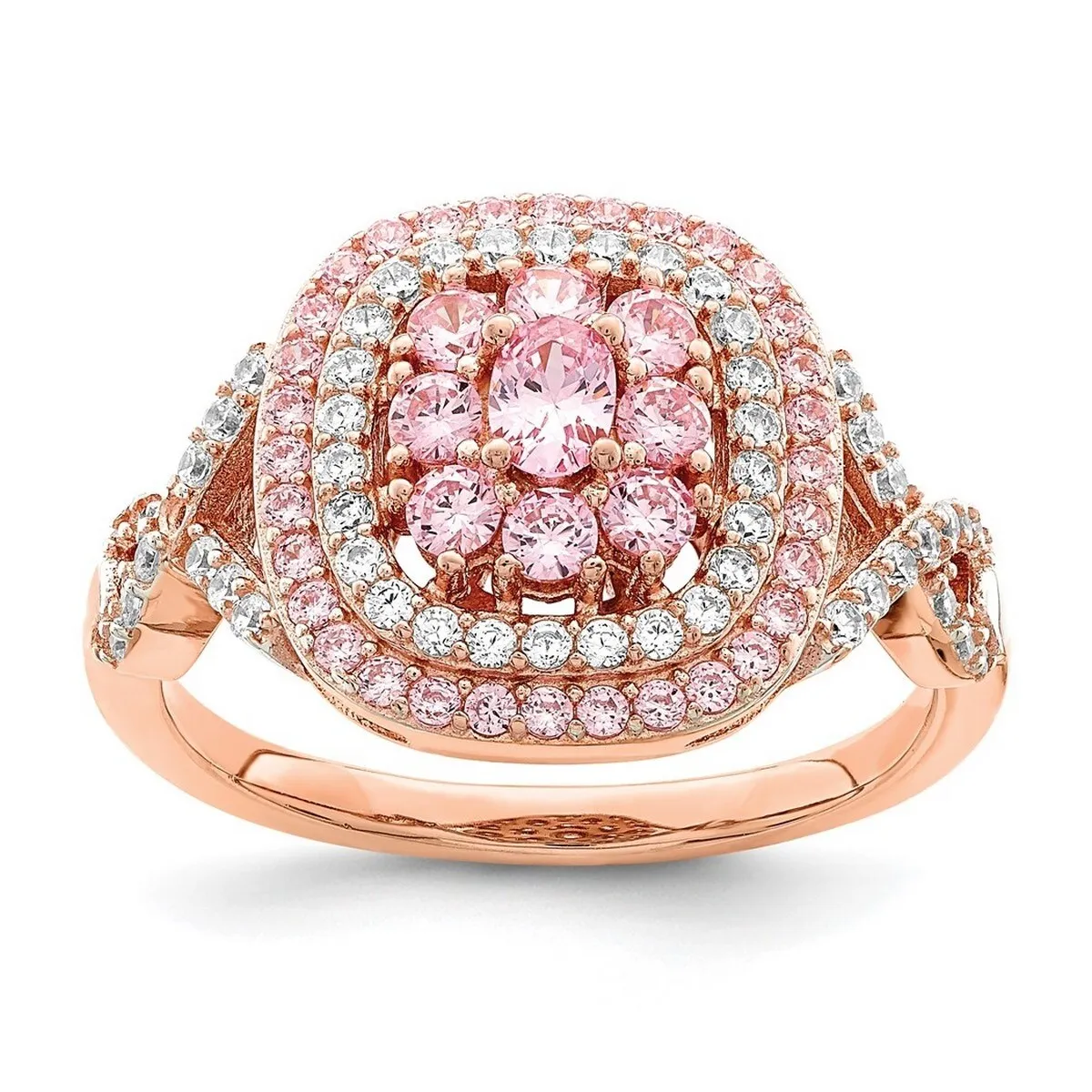 Curata 925 Sterling Silver Rose Gold Plated Pink and White Cubic Zirconia Cushion Ring sold by Zulily