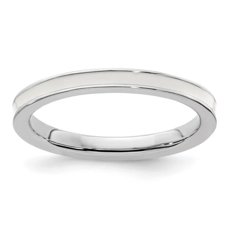 Curata 925 Sterling Silver Polished 2.25mm White Enameled Thin Band Ring sold by Zulily