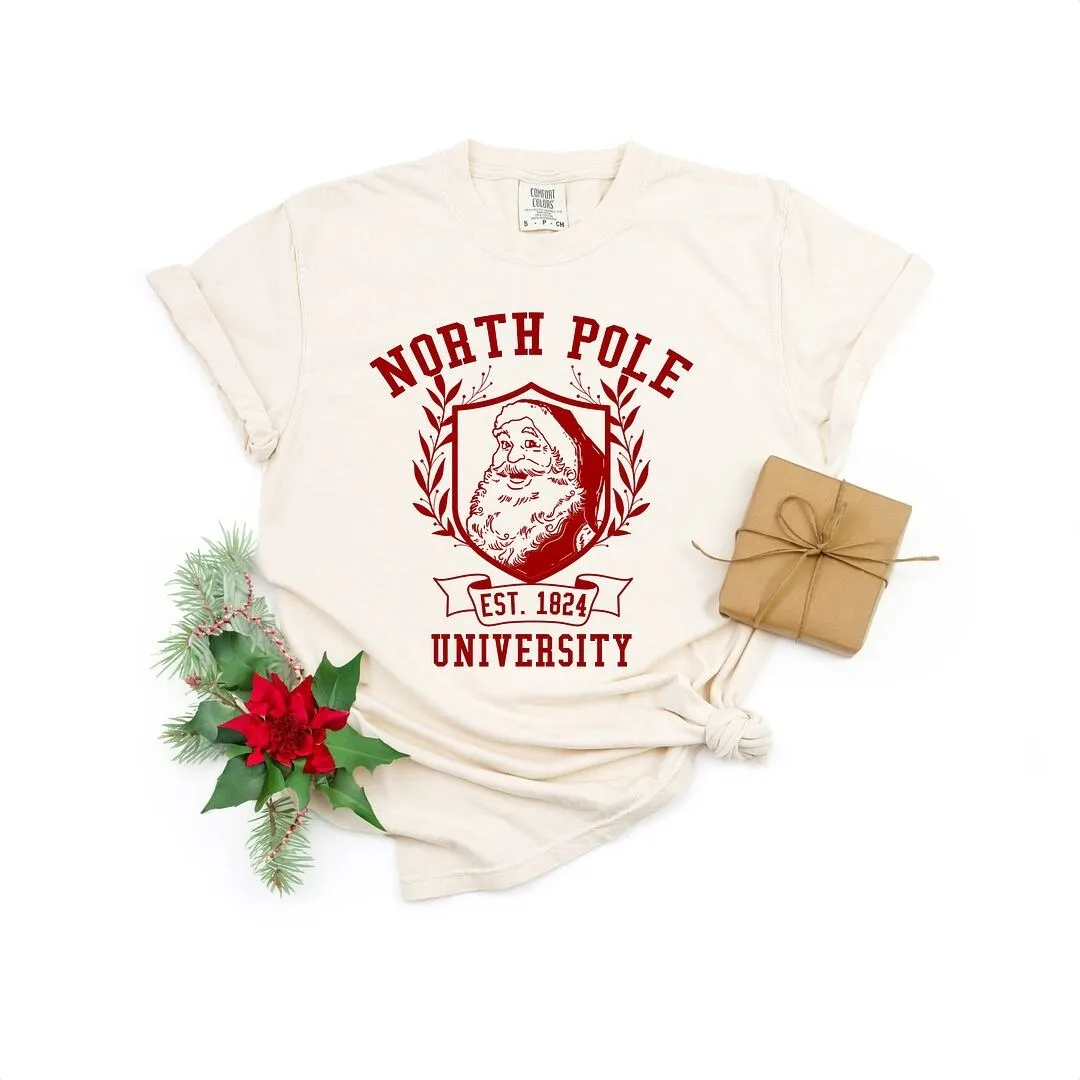 Santa North Pole University Garment Dyed Tee sold by Zulily