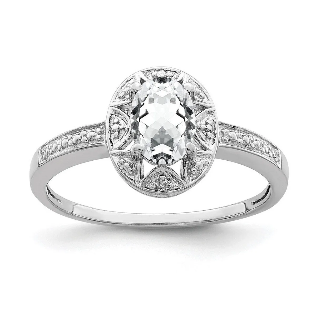 Curata 925 Sterling Silver Oval White Topaz and Diamond Art Deco Engagement Ring sold by Zulily