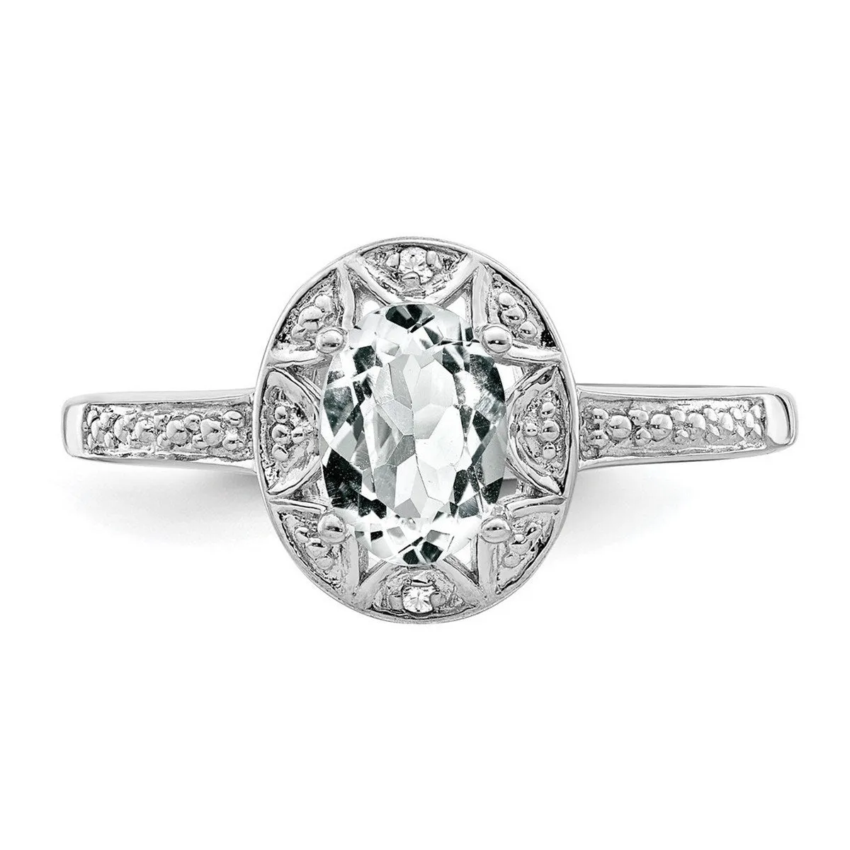 Curata 925 Sterling Silver Oval White Topaz and Diamond Art Deco Engagement Ring sold by Zulily product image thumbnail 4