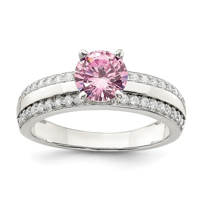 Curata 925 Sterling Silver Pink and Clear Cubic Zirconia Engagement Ring sold by Zulily