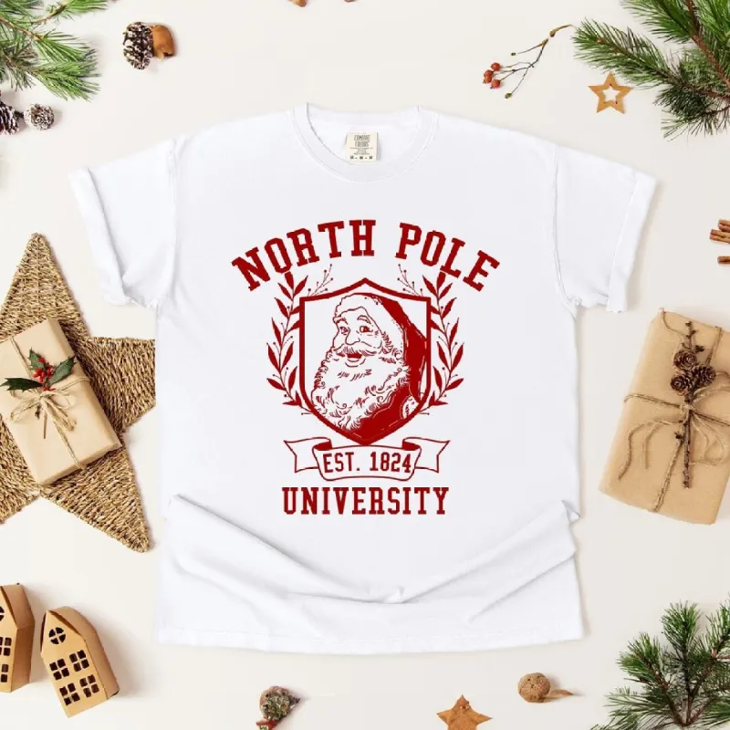 Santa North Pole University Garment Dyed Tee sold by Zulily