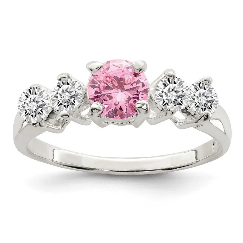 Curata 925 Sterling Silver Pink Round Cubic Zirconia Five Stone Promise Ring sold by Zulily