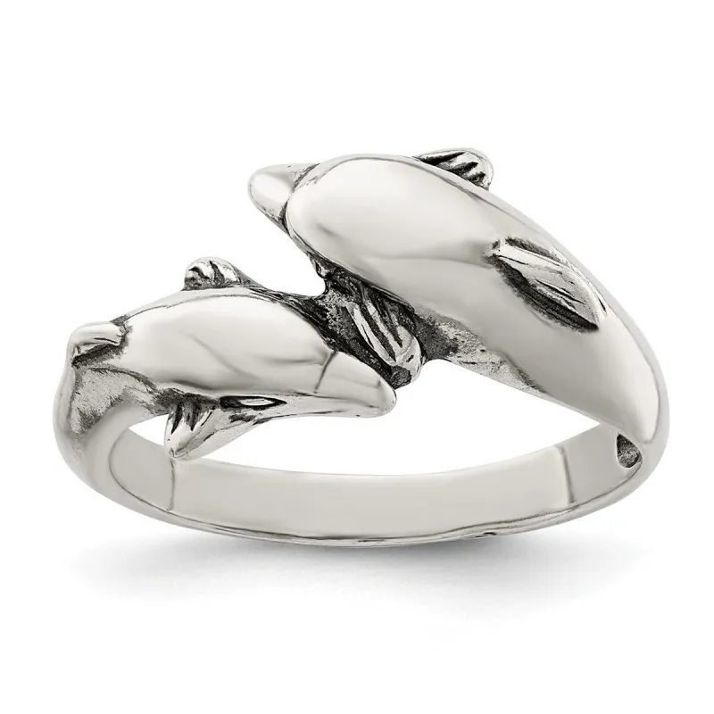 Curata 925 Sterling Silver Polished Kissing Dolphins Ring sold by Zulily