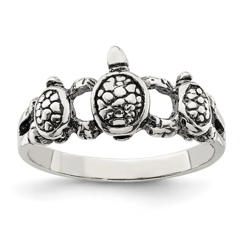 Curata 925 Sterling Silver Antiqued Triple Turtle Band Ring made by Zulily