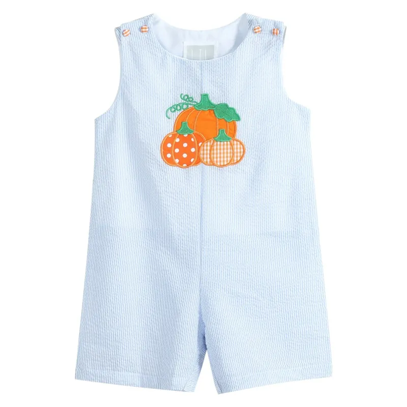 Blue Seersucker Pumpkin Shortalls sold by Zulily