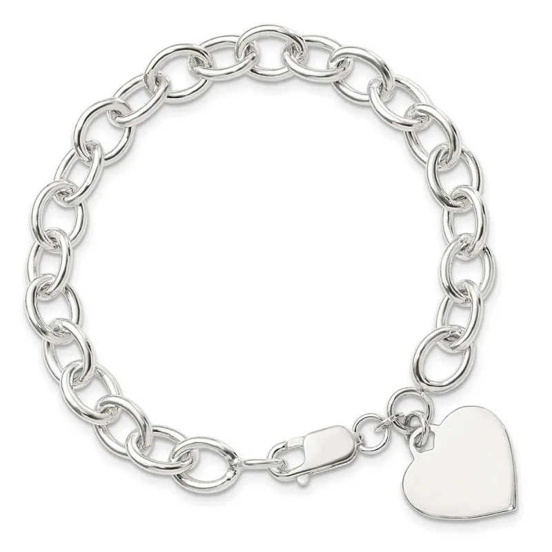 Curata 925 Sterling Silver Engraveable Heart Tag Rolo Link Bracelet Options: 7.25" 8.25" made by Zulily