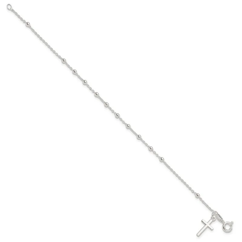 Curata 925 Sterling Silver 7.5" Beaded Dangle Cross Charm Bracelet sold by Zulily