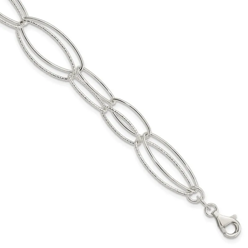 Curata 925 Sterling Silver 7.5" 13mm Textured Oval Geometric Link Bracelet sold by Zulily
