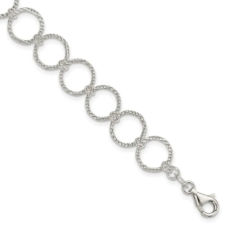 Curata 925 Sterling Silver 7.5" 10mm Textured Circle Geometric Bracelet sold by Zulily