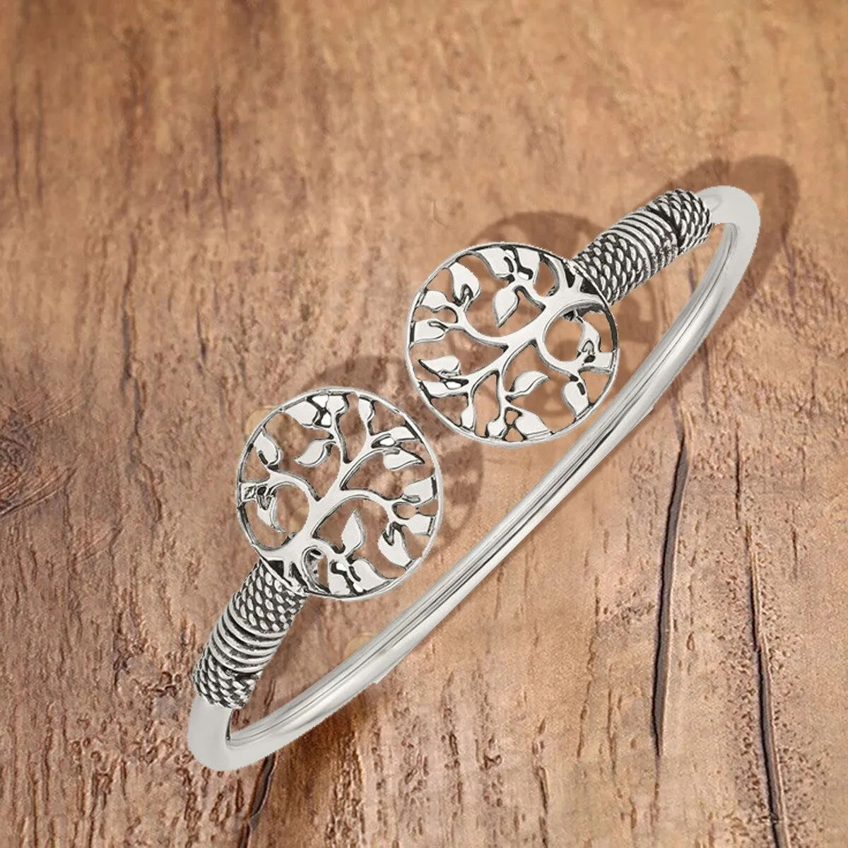 Curata 925 Sterling Silver Antiqued Tree of Life Flexible Cuff Bangle Bracelet sold by Zulily product image thumbnail 2