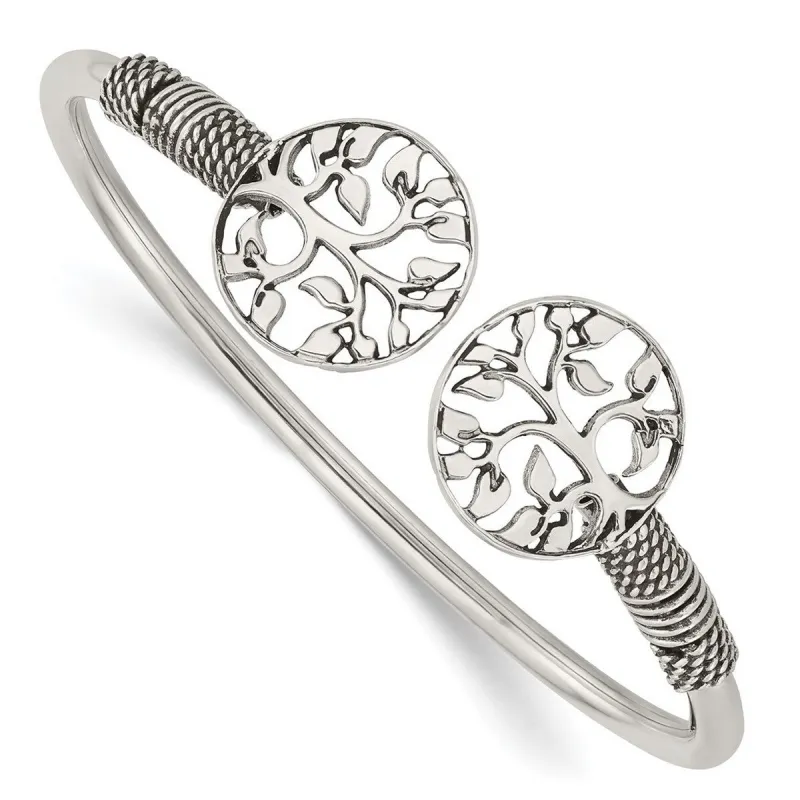 Curata 925 Sterling Silver Antiqued Tree of Life Flexible Cuff Bangle Bracelet sold by Zulily