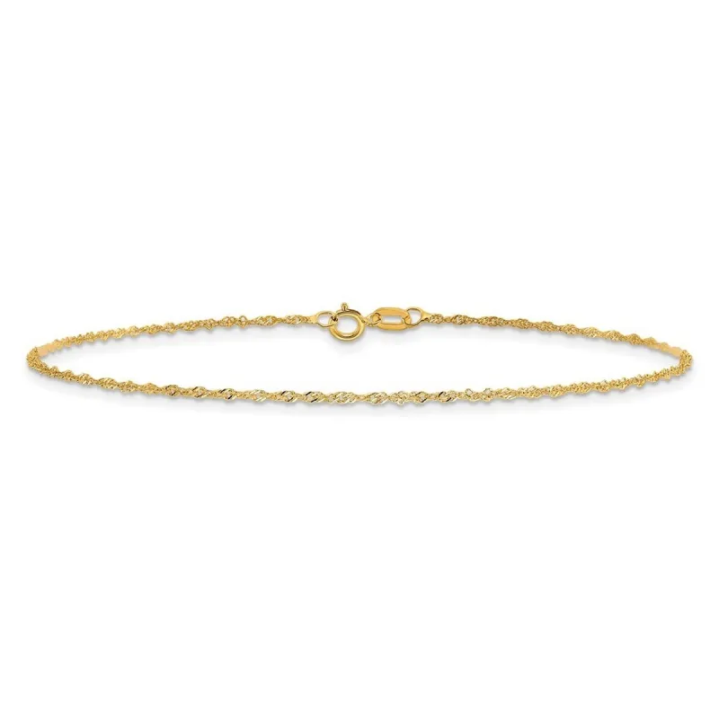 Curata Solid 10k Yellow Gold 7" 1.1mm Singapore Bracelet (Spring-ring) sold by Zulily