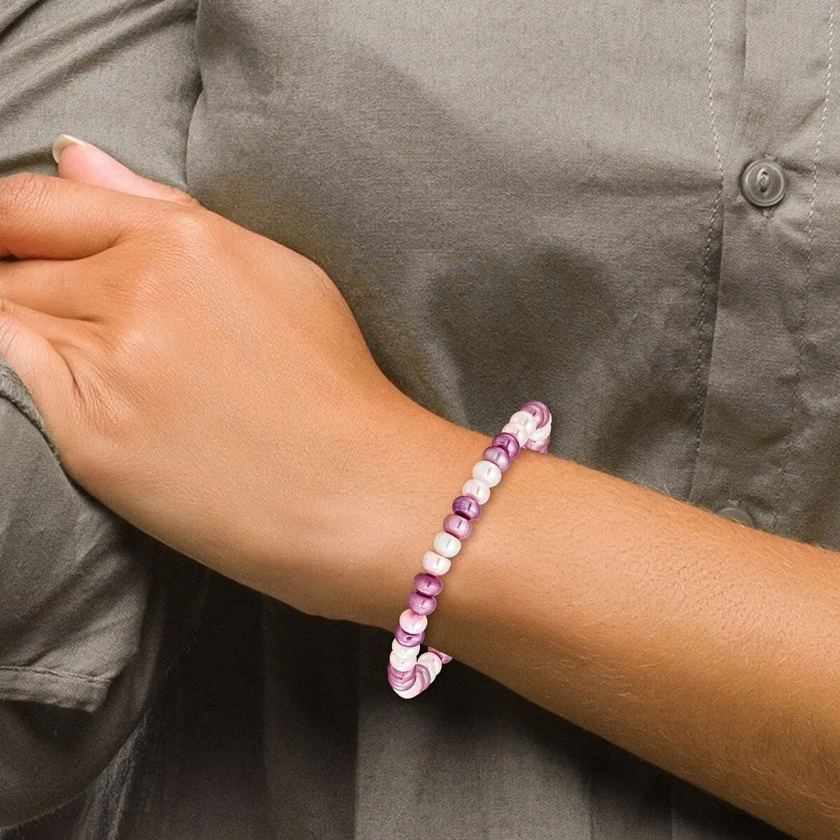 Curata Multi-Colored Cultured 6-7mm Pearl White Lavender Rose Stretch Bracelet sold by Zulily product image thumbnail 5