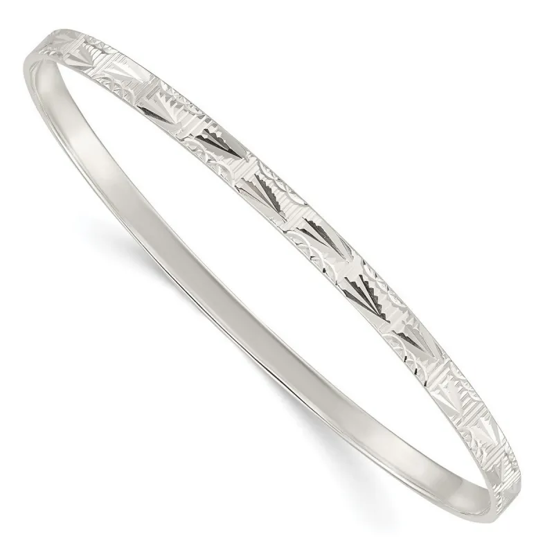 Curata 925 Sterling Silver 8" 5mm Diamond Cut Slip on Bangle Bracelet sold by Zulily
