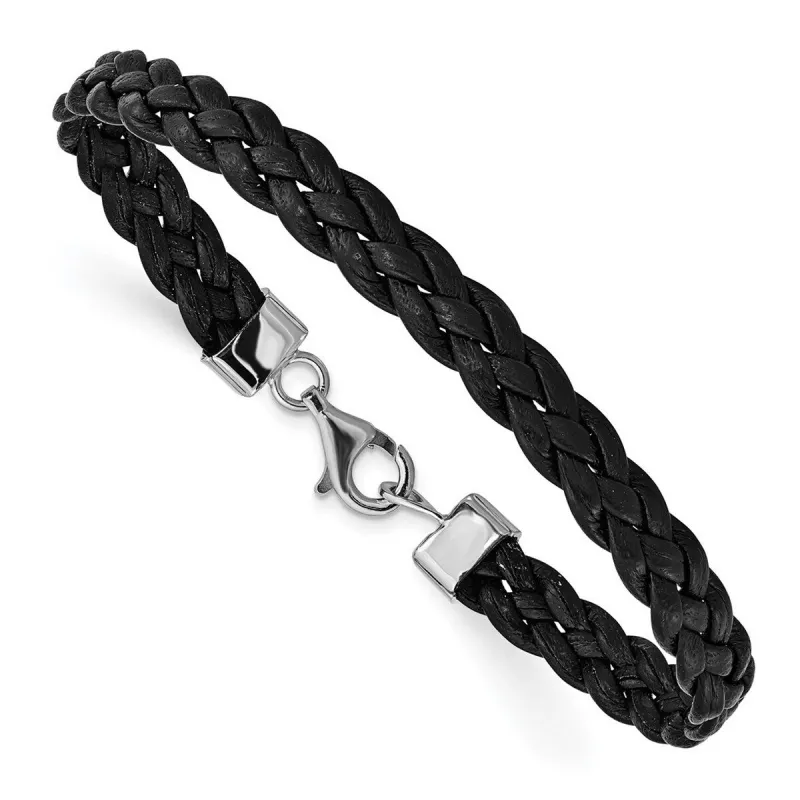 Curata 925 Sterling Silver 7" 8mm Black Leather Braided Bracelet sold by Zulily