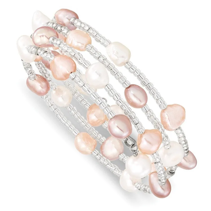 Curata 6-7mm Multi-Colored Baroque Cultured Pearl and Acrylic Beads Wrap Bracelet sold by Zulily