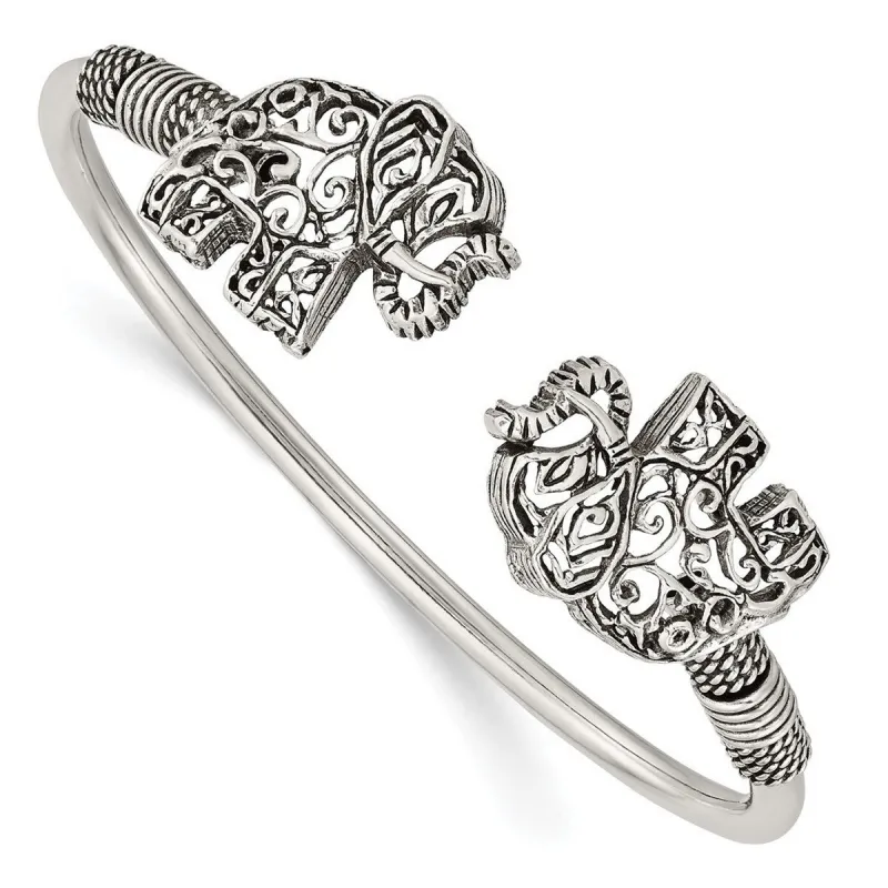 Curata 925 Sterling Silver Antiqued Elephant Flexible Cuff Bangle Bracelet sold by Zulily