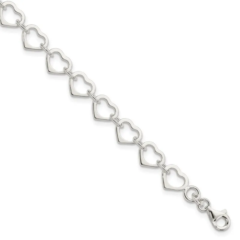Curata 925 Sterling Silver 7" 8.35mm Polished Flat Heart Bracelet sold by Zulily