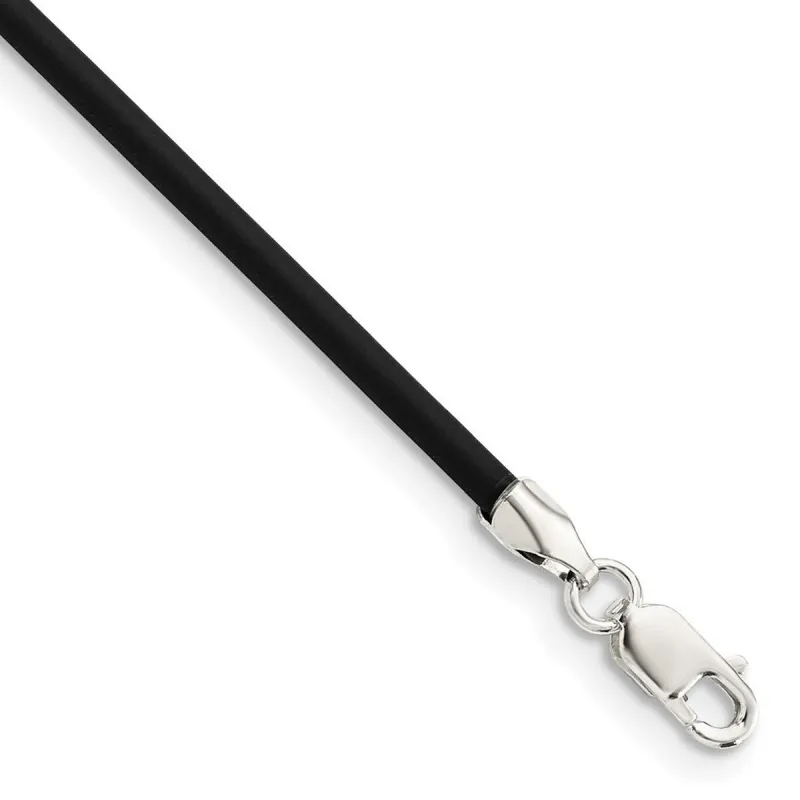 Curata 925 Sterling Silver 2mm Black Rubber Cord Necklace Options: 16 18 20 sold by Zulily