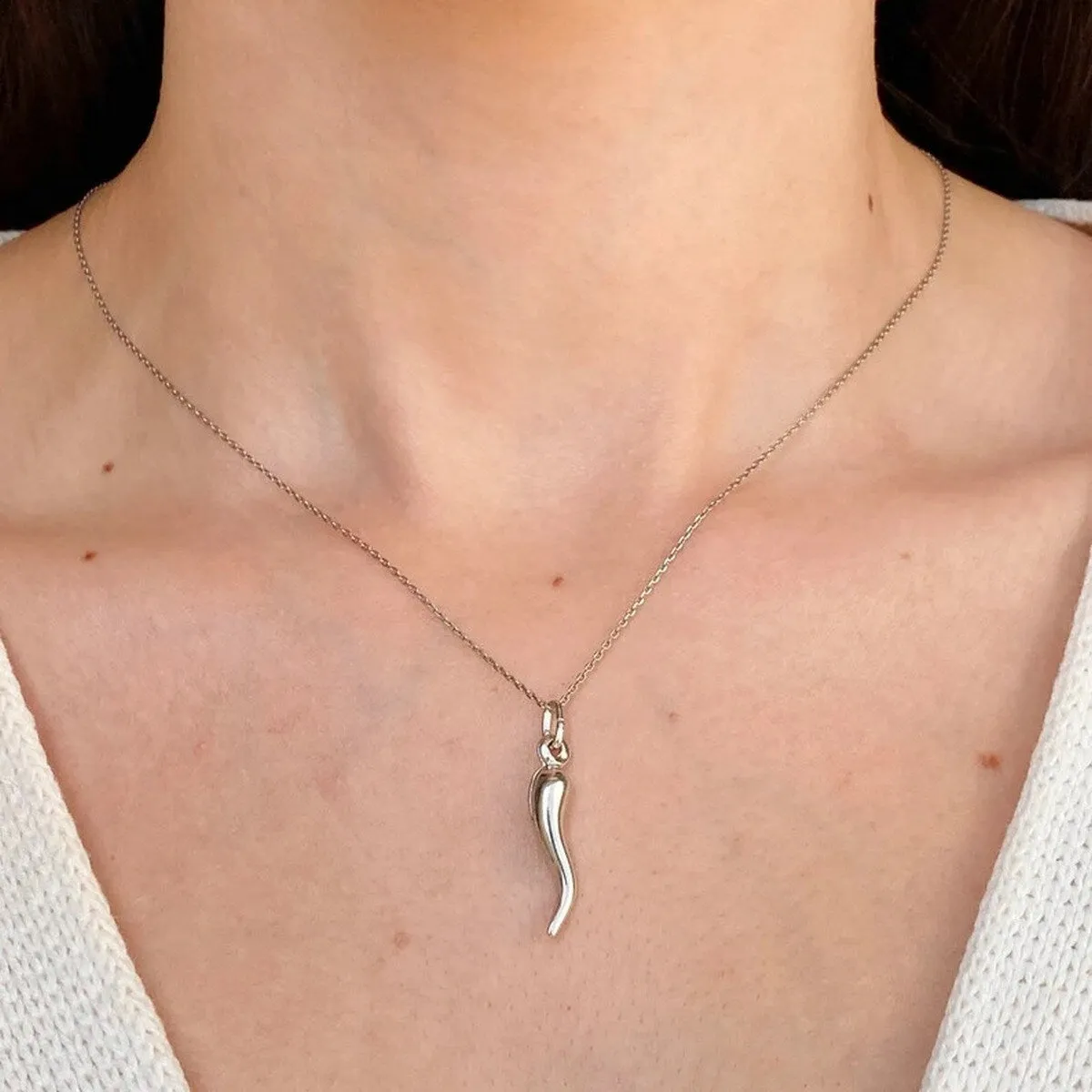 Curata 925 Sterling Silver 6mmx30mm Italian Polished Rhodium Horn Good Luck Charm Necklace sold by Zulily product image thumbnail 2