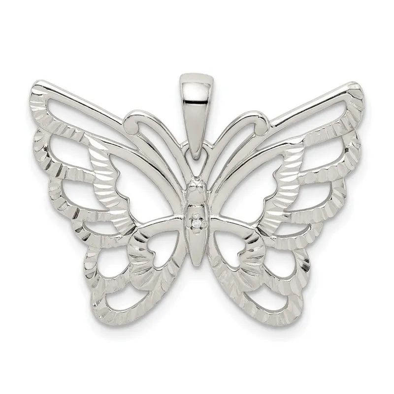 Curata 925 Sterling Silver 18" 21.95x28.42mm Diamond Cut Butterfly Pendant Necklace sold by Zulily