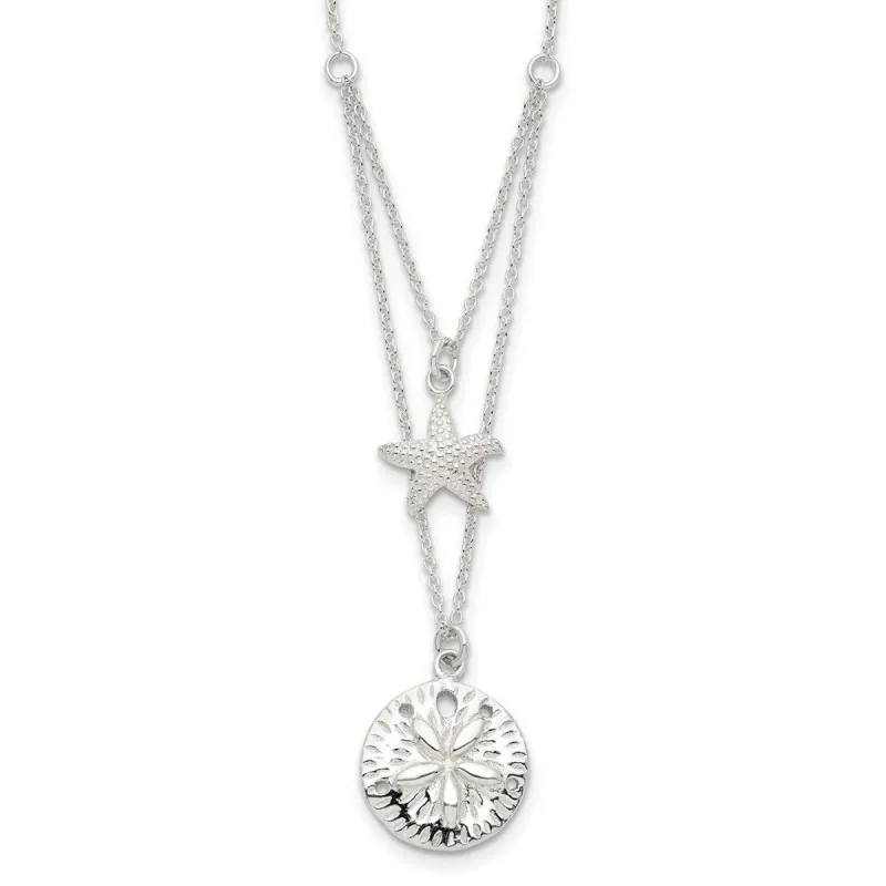 Curata 925 Sterling Silver 18" Double strand Nautical Starfish And Sand Dollar Necklace sold by Zulily