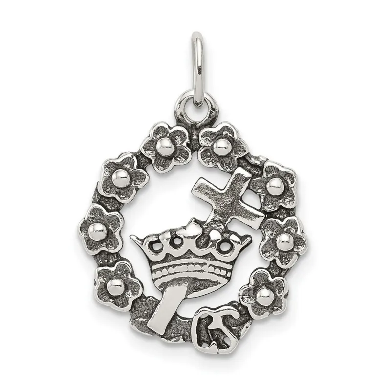 Curata 925 Sterling Silver 18" 18x16mm Wreath Cross and Crown Charm Necklace sold by Zulily