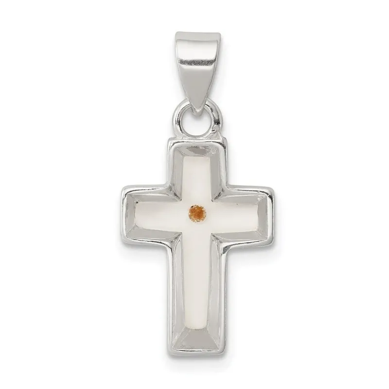 Curata 925 Sterling Silver 18" 25x12mm Enameled With MuStard Seed Cross Pendant Necklace sold by Zulily