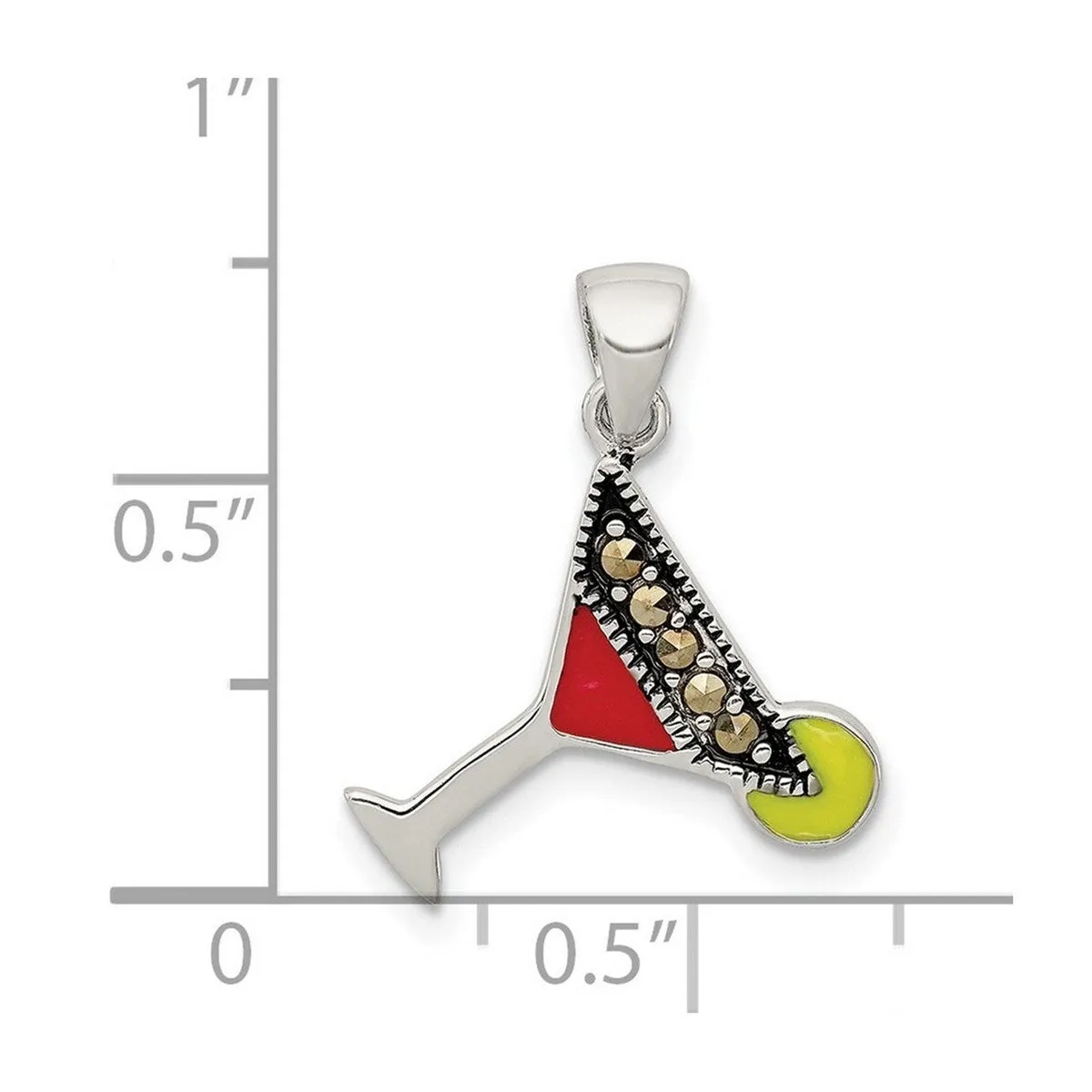 Curata 925 Sterling Silver 18" 18x14mm Red and Green Enameled Martini Pendant Necklace sold by Zulily product image thumbnail 2