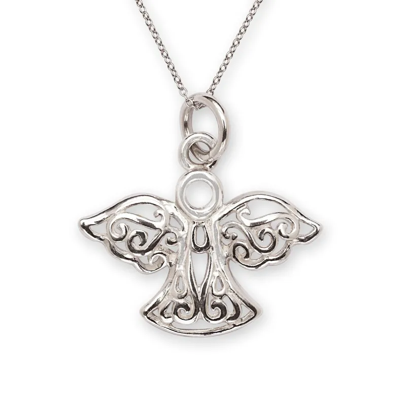 Curata 925 Sterling Silver 18" 18mm Filigree Angel Charm Pendant Necklace sold by Zulily