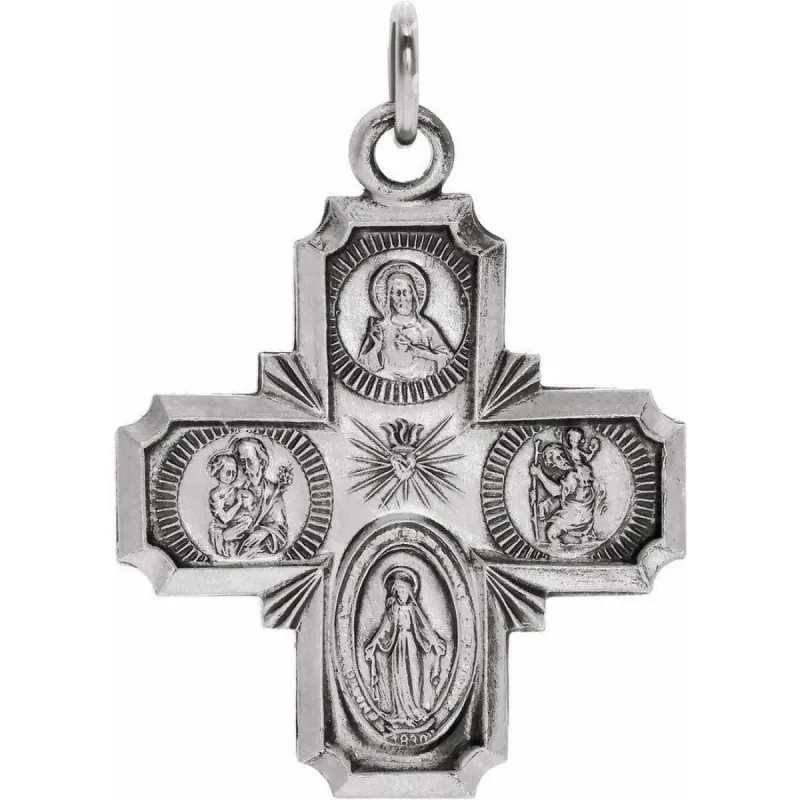Curata 925 Sterling Silver 18" 18mm Polished 4 way Religious Faith Cross Medal Necklace sold by Zulily
