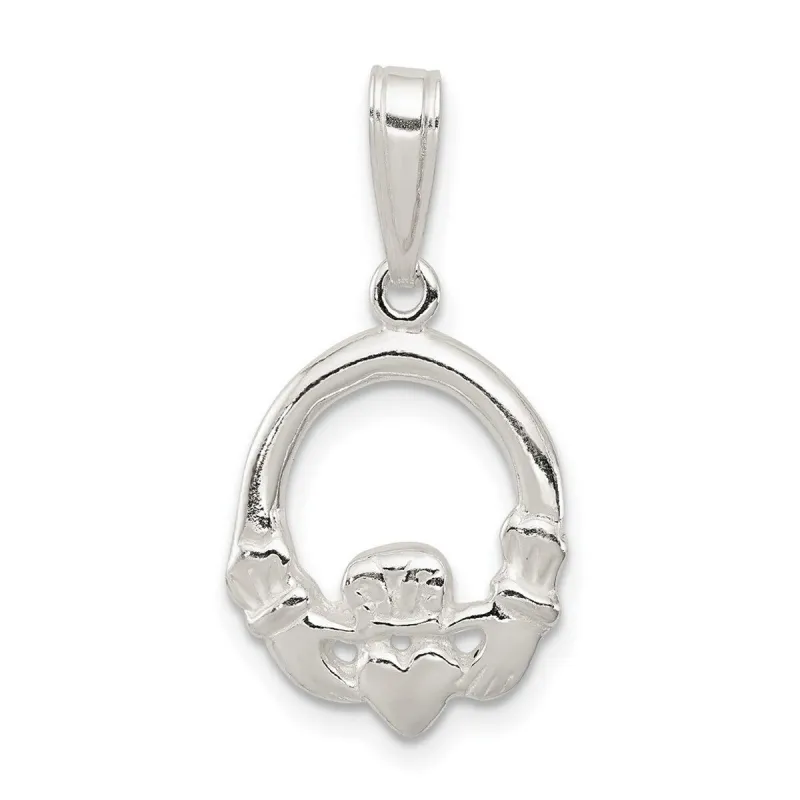 Curata 925 Sterling Silver Polished Flat back Irish Claddagh Celtic Trinity Knot Charm Pendant Necklace Measures 26x15mm made by Zulily